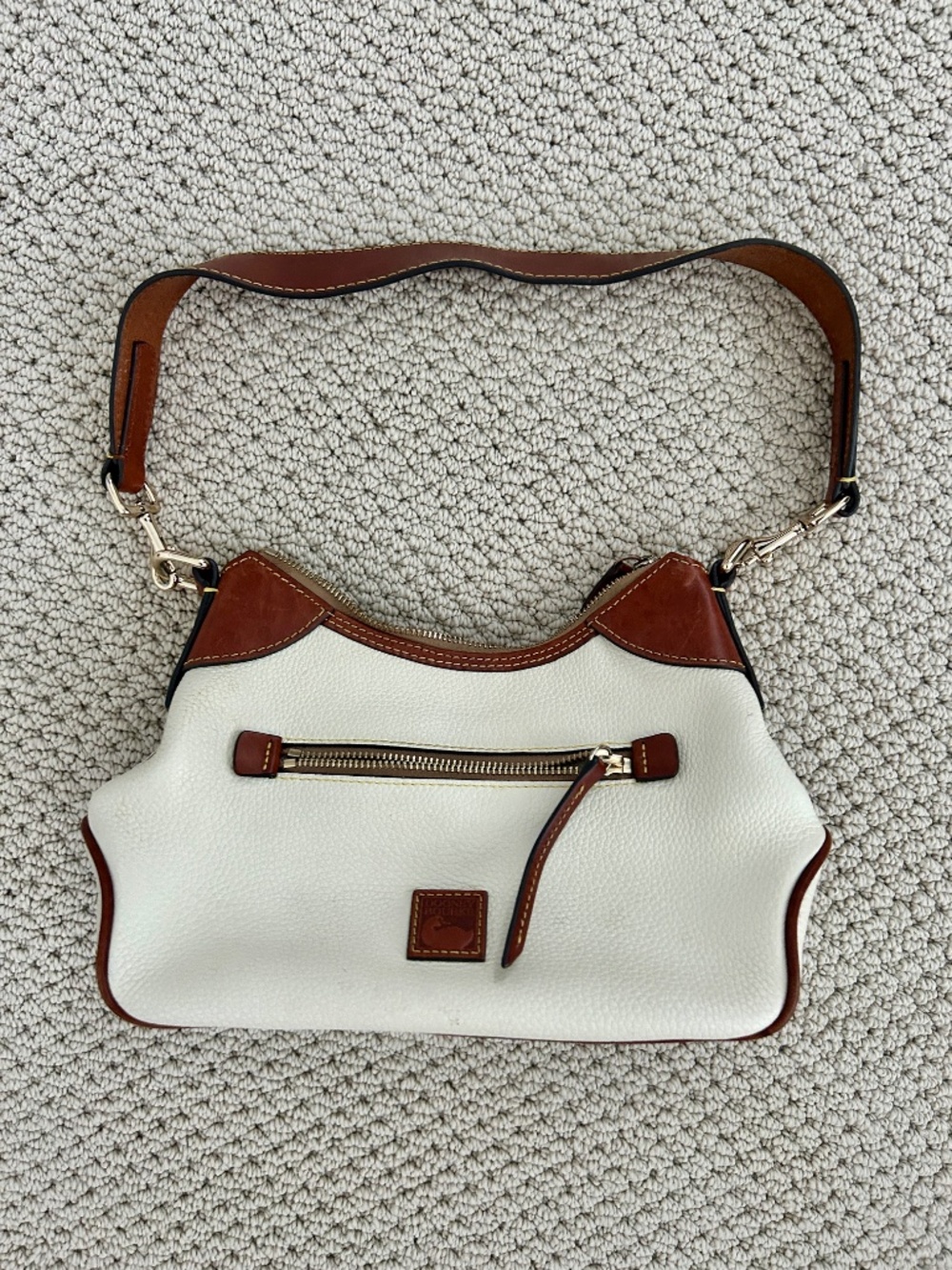 Dooney & Bourke Pebble Grain Small Hobo Purse Handbag White/Brown Gold - Picture 3 of 6